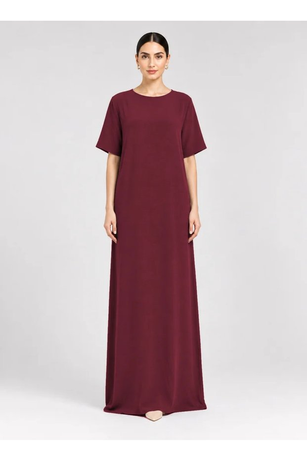 Women's CEY Fabric Short Sleeve Full-Length Maxi Dress, Maroon for Women | Best Price UAE
