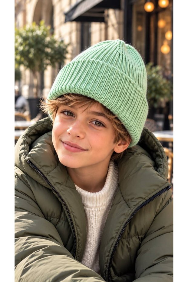 Mint Soft-Textured Ribbed Knit Boys' Beanie, Ages 7β12