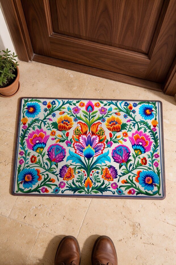 Colorful Flower Garden Turkish Rug-Floral Print 276 Doormat, 40x60 cm, with Non-Slip Sole