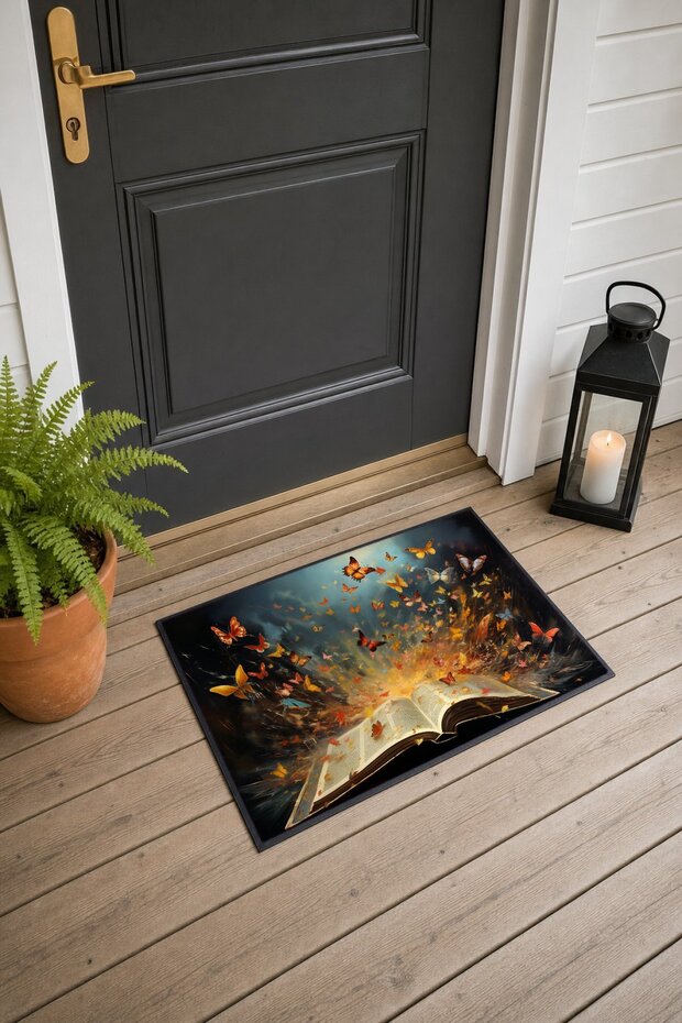 Yellow Butterfly Dance Patterned Doormat, 40x60 cm, Non-Slip Sole, Decorative