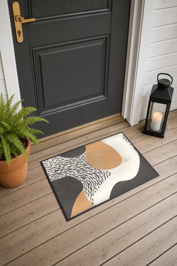 Black Coffee Leopard Print Textured Wavy-Patterned Doormat, 40x60 cm, with Non-Slip Sole, Decorative