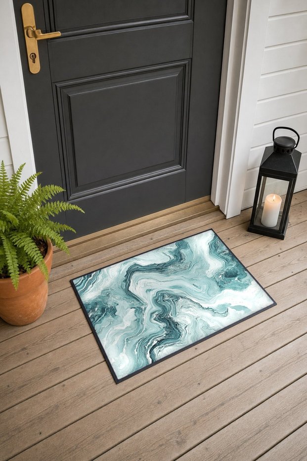 White Petroleum Marble Patterned Doormat, 40x60 cm, with Non-Slip Sole, Decorative