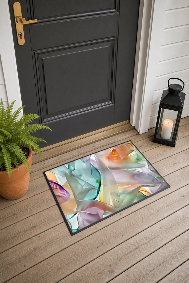 Pastel-Colored Wavy Pattern 850 Doormat, 40x60 cm, with Non-Slip Sole, Decorative