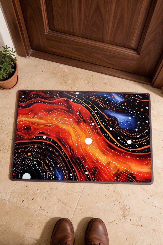 Red and Blue Wavy-Patterned Doormat, 40x60 cm, with Non-Slip Sole, Decorative