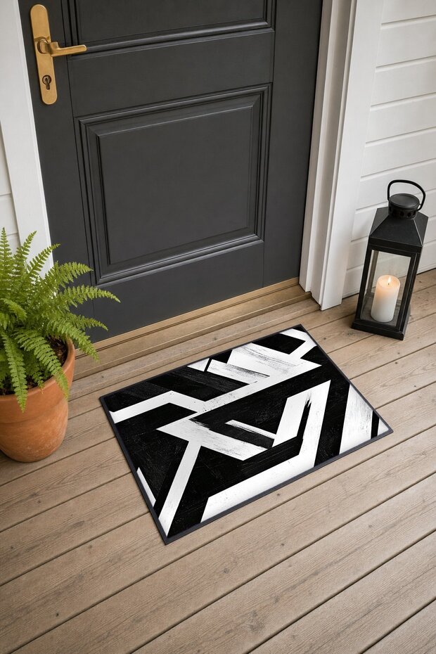 Black and White Labyrinth Striped Pattern 792 Doormat, 40x60 cm, Non-Slip Sole, Decorative