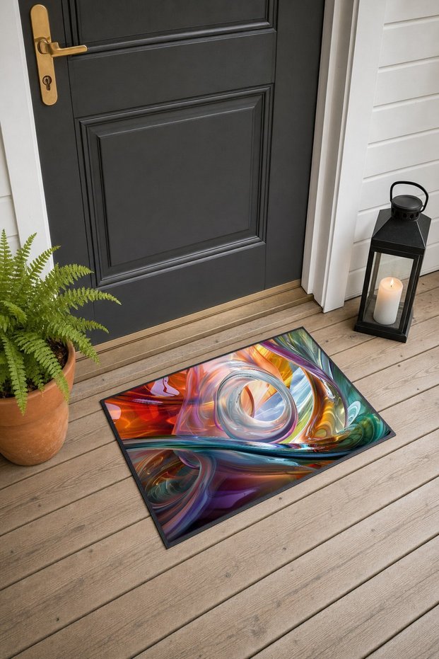Orange and Blue Fluid Art Pattern 806 Doormat, 40x60 cm, Non-Slip Sole, Decorative