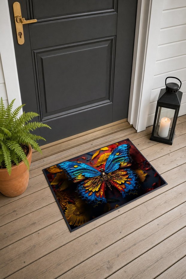 Blue Butterfly Dance Pattern 608 Doormat, 40x60 cm, Non-Slip Sole, Decorative