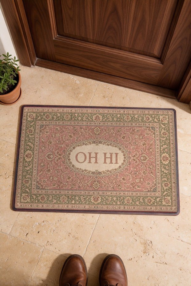 "Oh Hı" Printed Doormat, 40x60 cm, Non-Slip Sole, Decorative