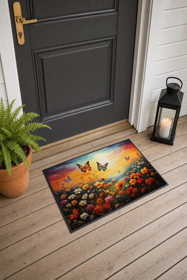 Orange Butterfly Spring Pattern 673 Doormat, 40x60 cm, Non-Slip Sole, Decorative