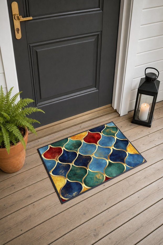 Colorful Moroccan Mosaic-Patterned Doormat, 40x60 cm, with Non-Slip Sole, Decorative