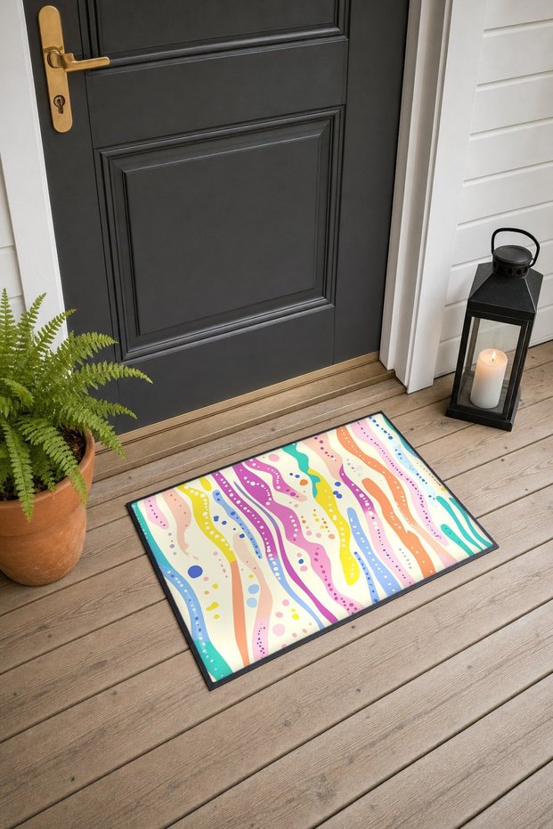 Pastel Rainbow striped pattern doormat, 40x60 cm, Non-Slip Sole, Decorative