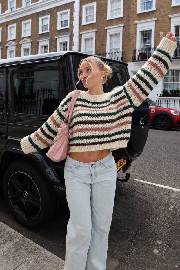 Women's Soft-Textured Colorful Striped Sweater