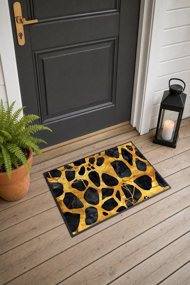 Gold and Black Giraffe-Patterned Doormat, 40x60 cm, with Non-Slip Sole, Decorative