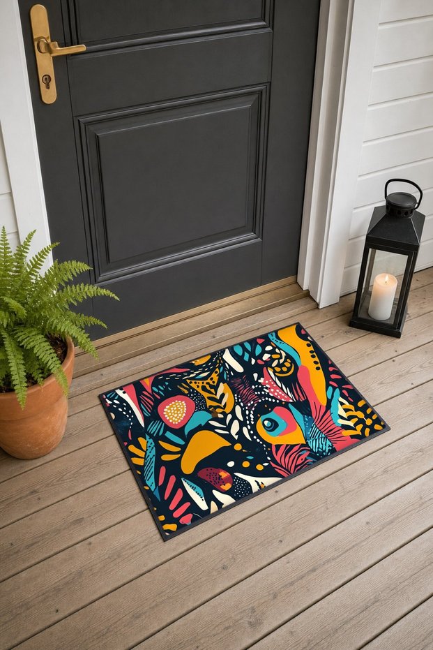 Black Tropical Toucan-Patterned Doormat, 40x60 cm, with Non-Slip Sole, Decorative