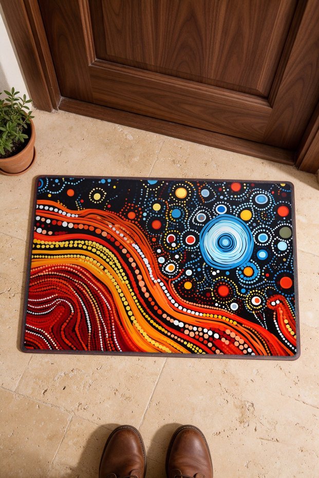 Red and Blue Wavy Pattern 978 Doormat, 40x60 cm, Non-Slip Sole, Decorative