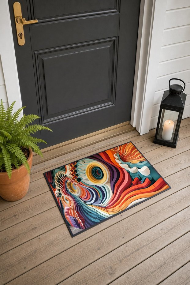 Colorful Waves Pattern 865 Doormat, 40x60 cm, Non-Slip Sole, Decorative