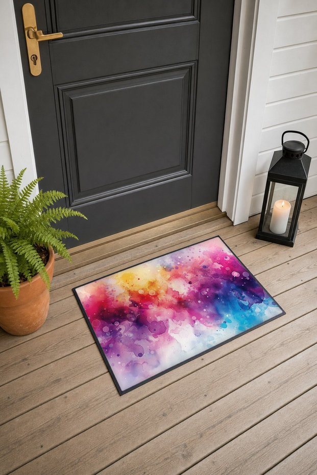 Pink and Blue Abstract Patterned 858 Doormat, 40x60 cm, Non-Slip Sole, Decorative