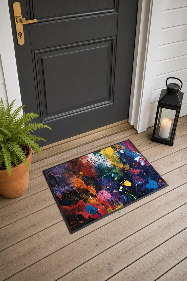 Colorful Abstract Patterned 863 Doormat, 40x60 cm, with Non-Slip Sole, Decorative