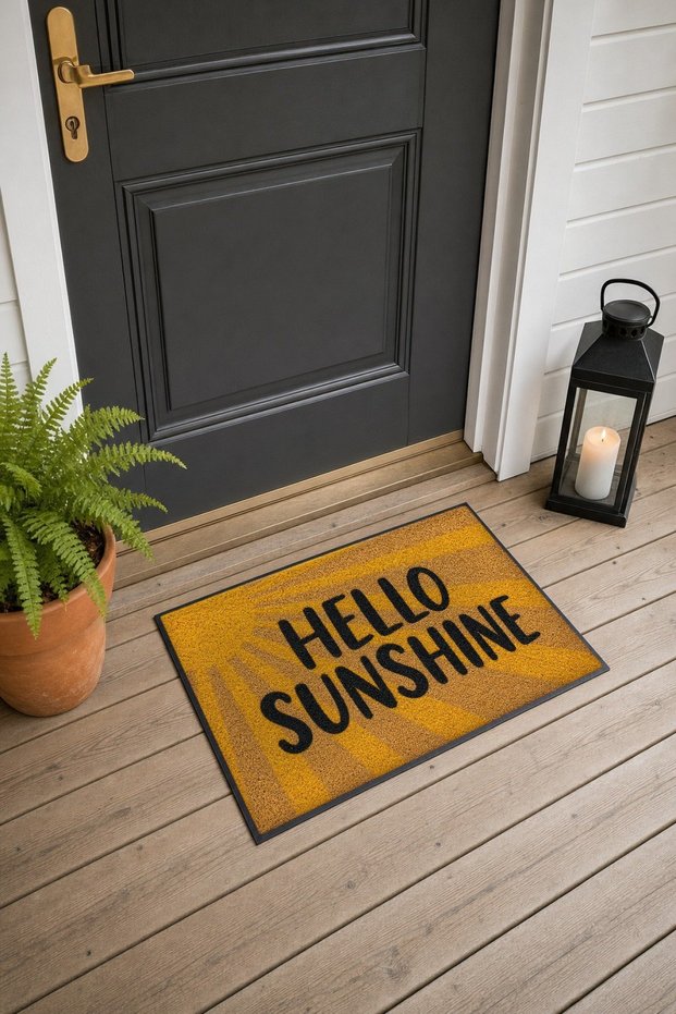 "Hello Sunshine" Printed Doormat, 40x60 cm, with Non-Slip Sole, Decorative