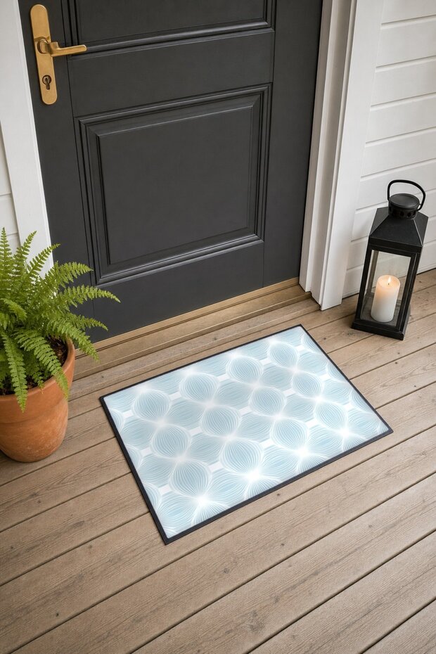 Ice Blue Door Mat with Fine Wave Knit Pattern, 40x60 cm, Non-Slip Sole, Decorative
