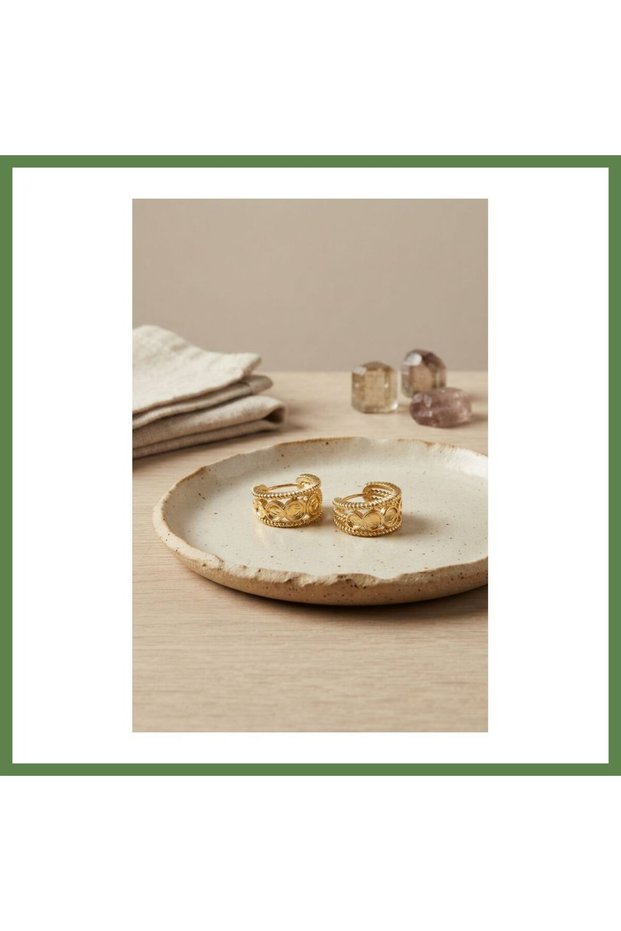 316L Stainless Steel Gold-Colored Earrings with Coin Motifs and Engraved Edges HB006