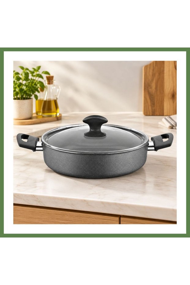 Flat Granite Stuffed Eggplant Pot with Glass Lid HB006