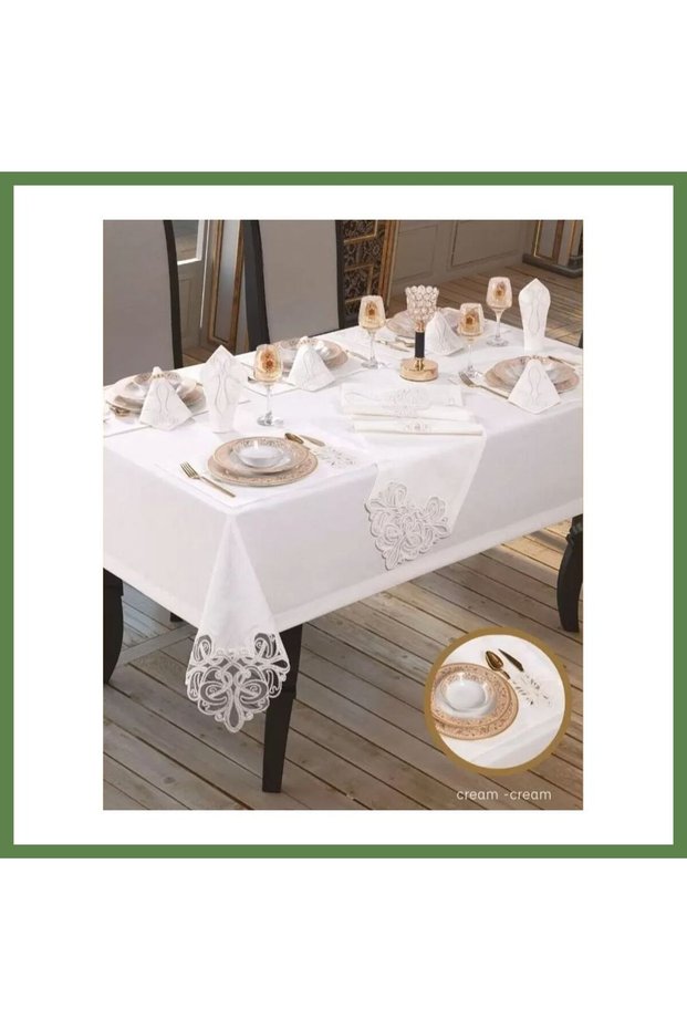 Taç Linen Crepe 160 × 260 cm Table Set with Tablecloth HB006