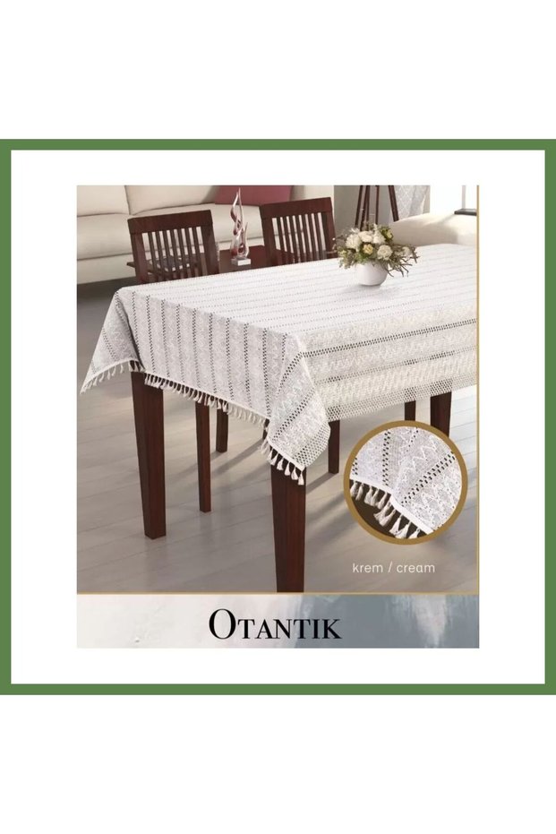 Authentic Pattern Cream 150x220 cm Cotton Tablecloth, Dining Table Cover HB006