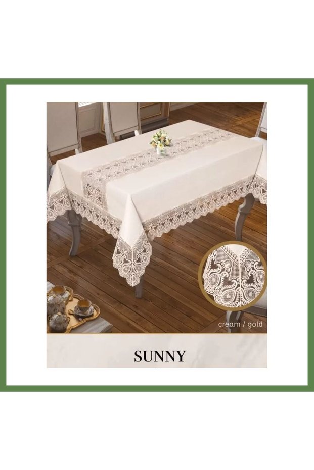 Sunny Model Cream-Gold 160x220 cm Shiny Linen Tablecloth, Modern Design HB006