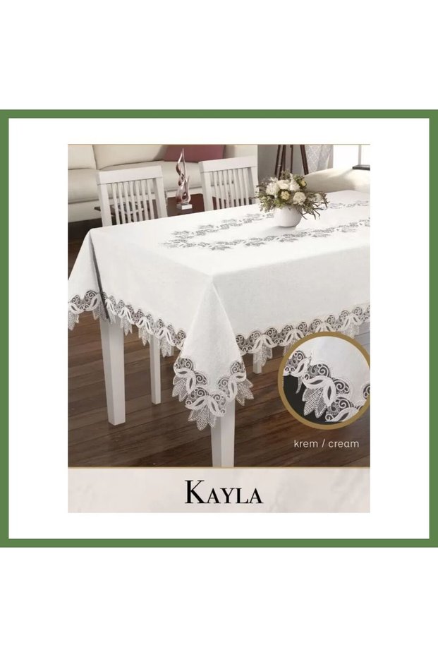 Kayla Model Cream 155x220 cm Linen Lace Decorative Elegant Dining Tablecloth HB006