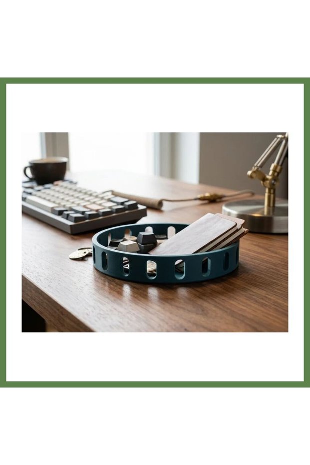 3D-Printed Round Desktop Tray with Holes: Minimalist Geometric Design for Keychains and Small Items HB006