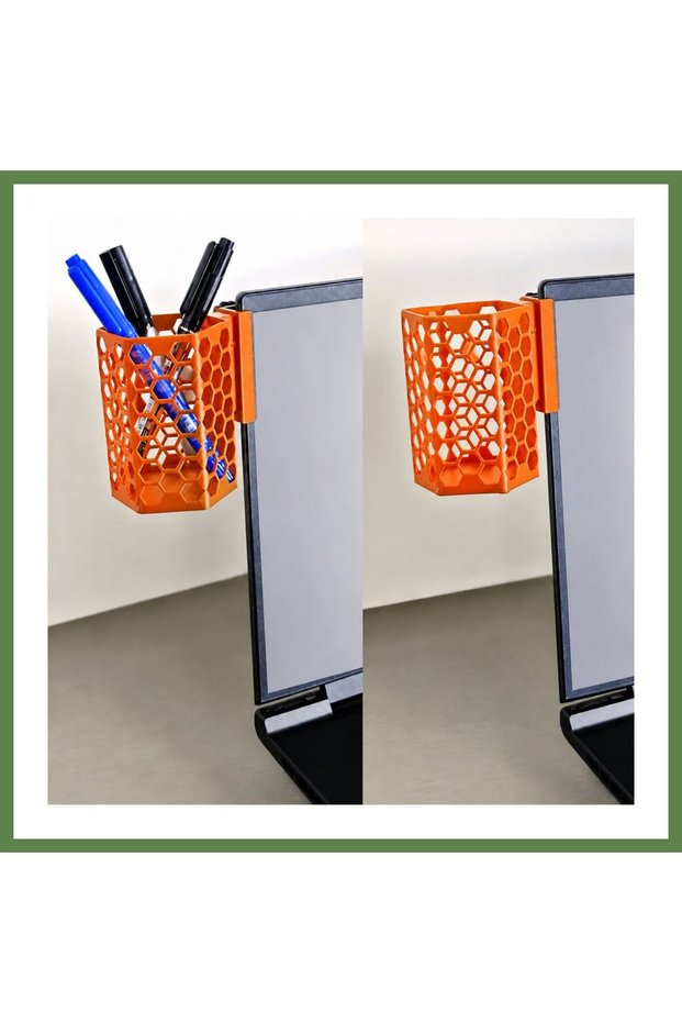 3D-Printed Monitor Pencil Holder - Hexagonal Laptop Edge Pencil Holder with Honeycomb Pattern - Orange HB006