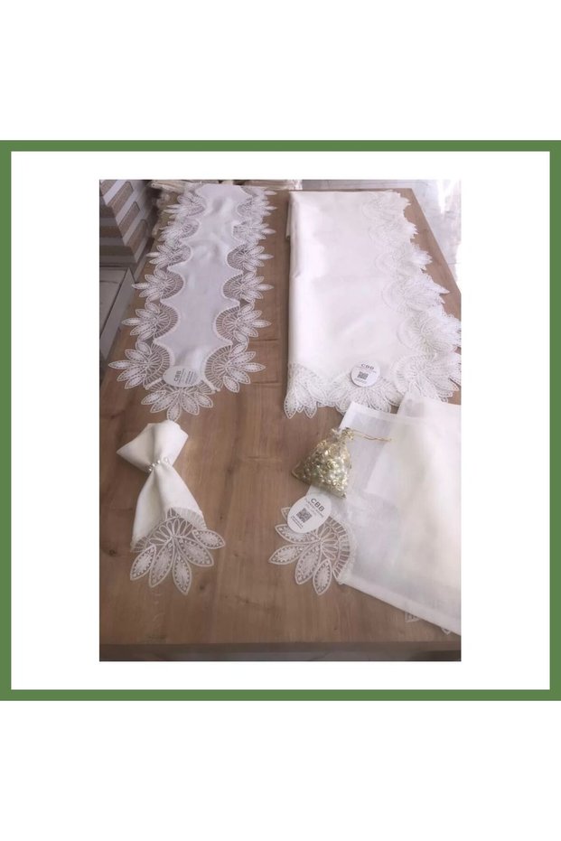 Lady Gardenya Linen Tableware Set, 160x220 Table Set, 26-Piece Table Runner Set HB006
