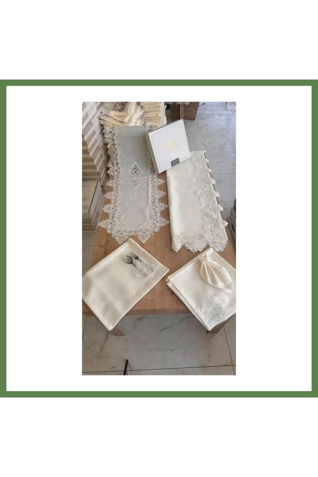 Tableware Set: Mimoza Gardenia Linen Dinner Set, 160x220 Table Set, 26-Piece Set with Table Runner, HB006