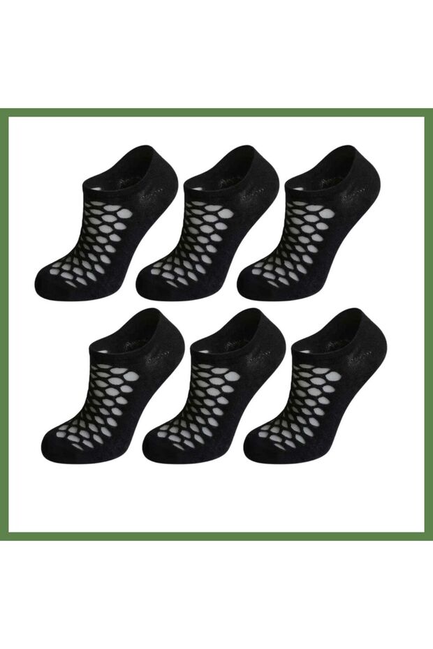 Women's Black 6-Pack Fishnet Ballet Flats Socks, Low-Cut, Thin, Stretchy, Breathable, Affordable Socks HB006