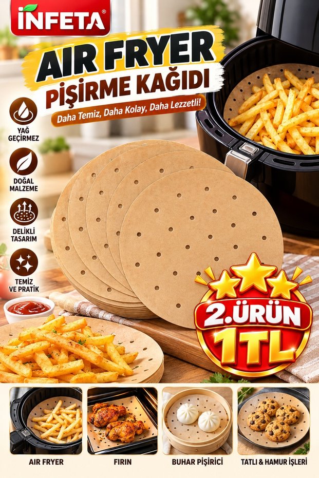 100 Sheets of 20.5 cm Air Fryer Baking Paper—Round-Hole, Non-Stick, Water-Resistant Air Fryer Paper