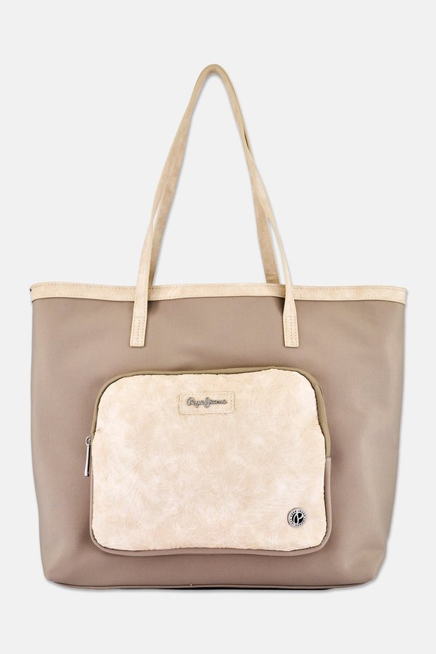 Women Brand Logo Tote Bag, Beige