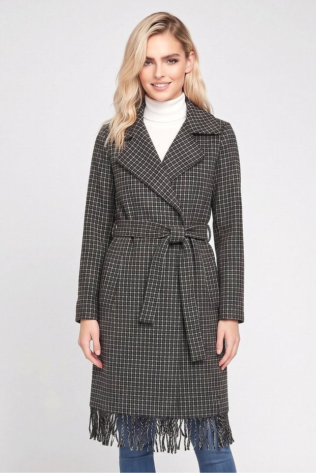 Women Plaid Tie Belted Wrap Trench Coat, Multicolor