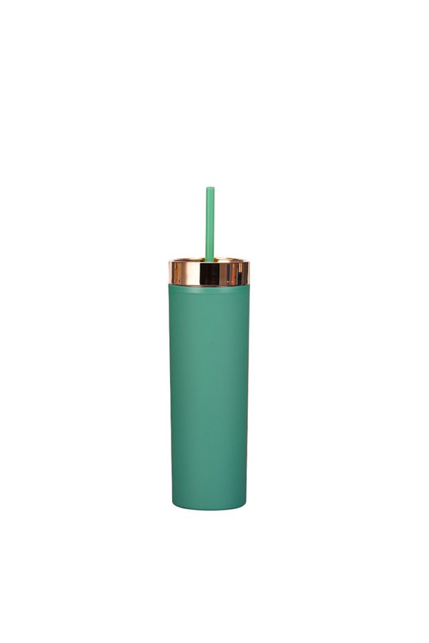 Double Wall Plastic Straight Straw Cup 450ml Electroplated Lid Cold Drink