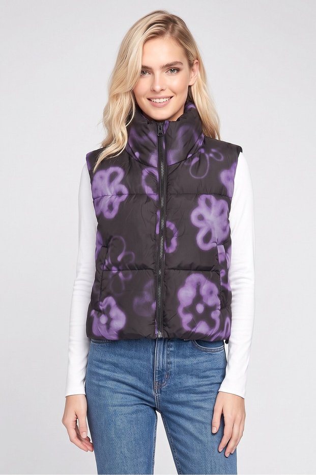 Women Quilted Puffer Vest, Multicolor