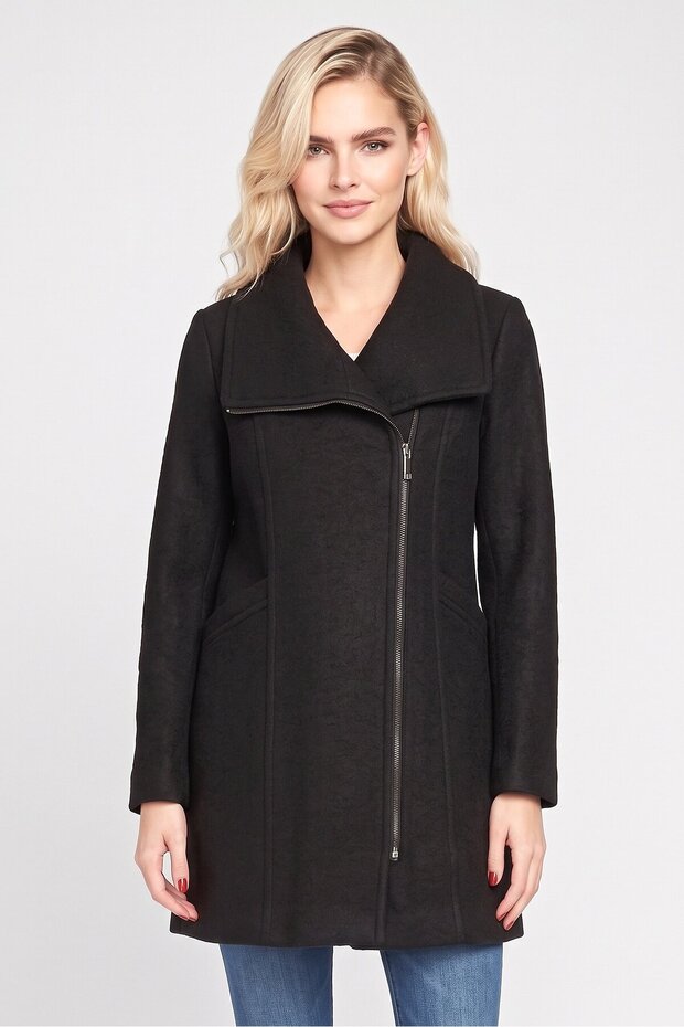 Women Textured Trench Coat, Black