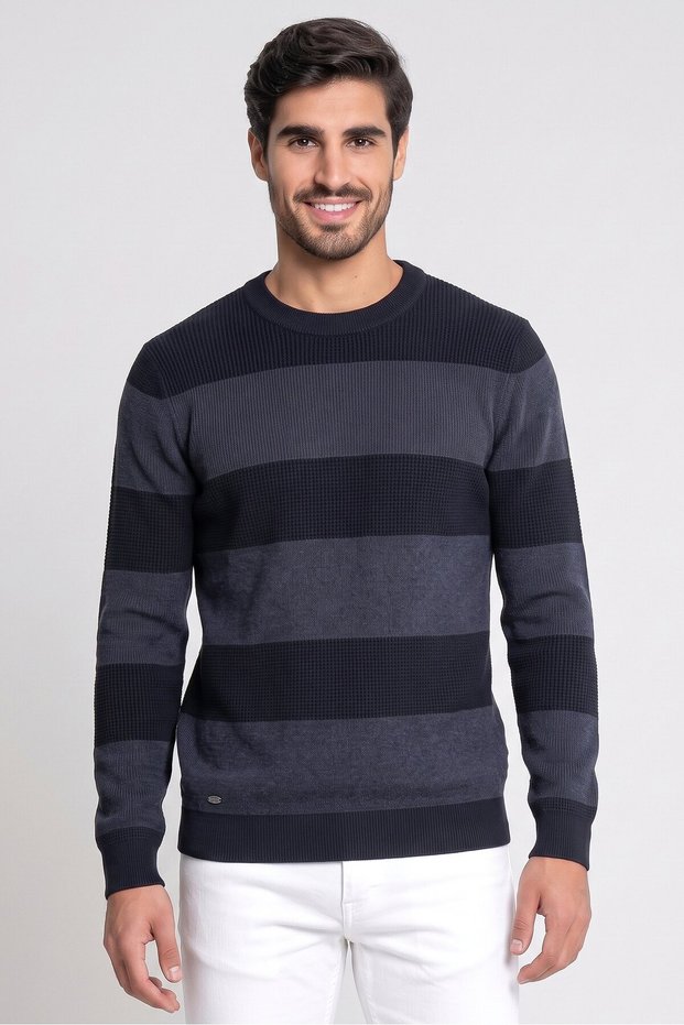 Men Crew Neck Knitted Sweater, Multicolor