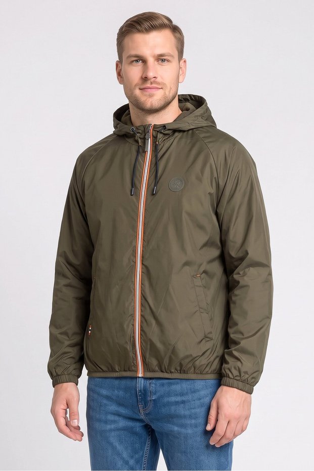 Men Brand Logo Windbreaker Jacket, Khaki