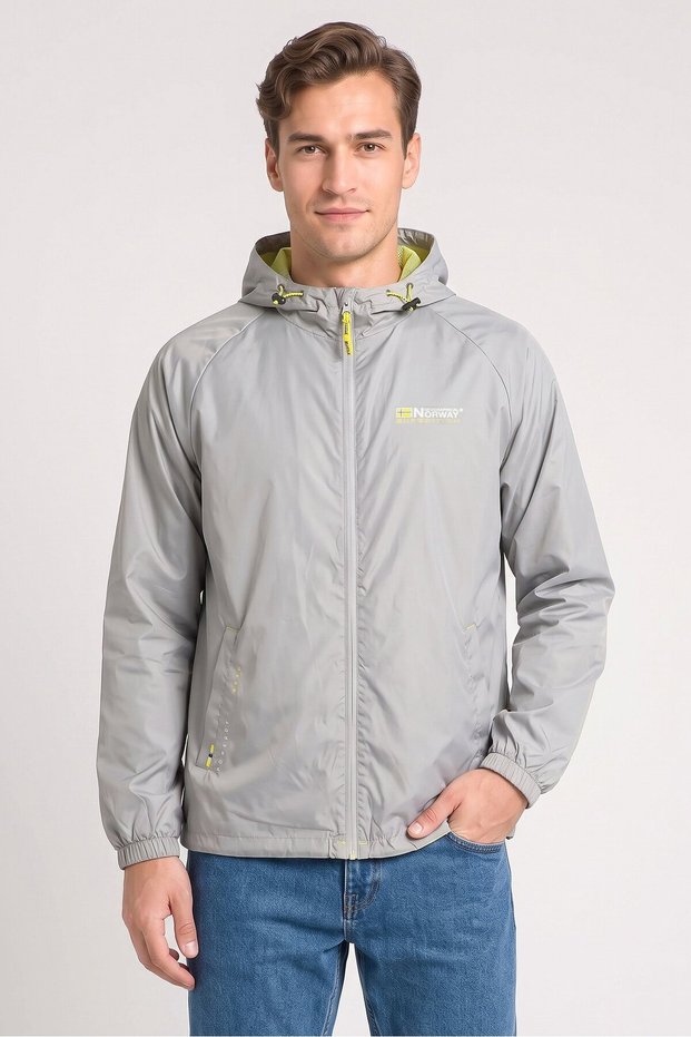 Men Brand Logo Windbreaker Jacket, Grey