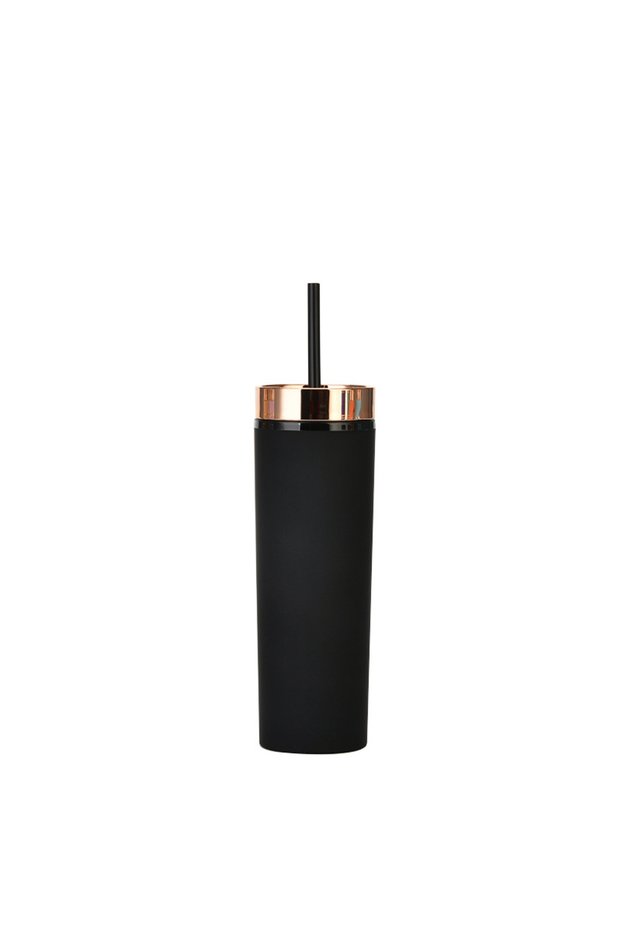 Double Wall Plastic Straight Straw Cup 450ml Electroplated Lid Cold Drink