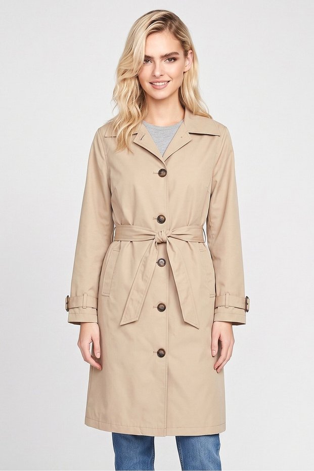 Women Plain Trench Coat, Beige