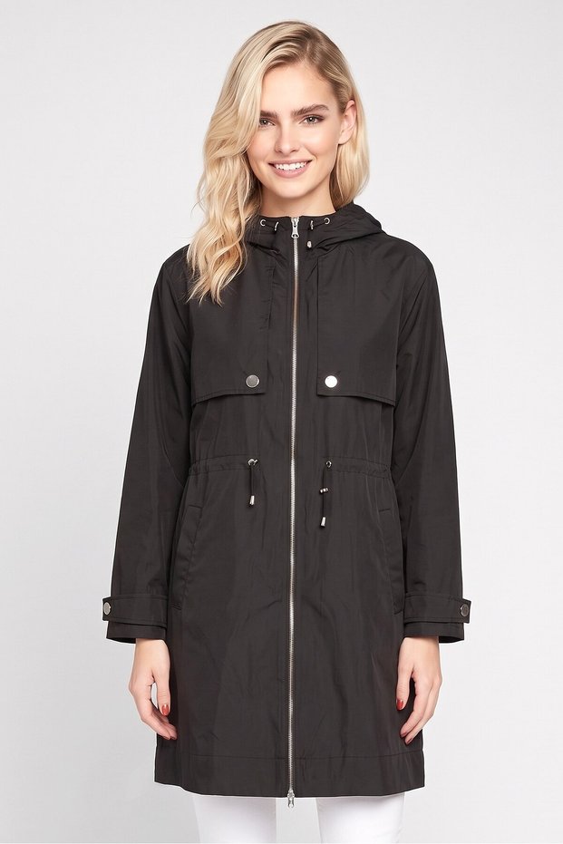 Women Solid Trench Coat, Black