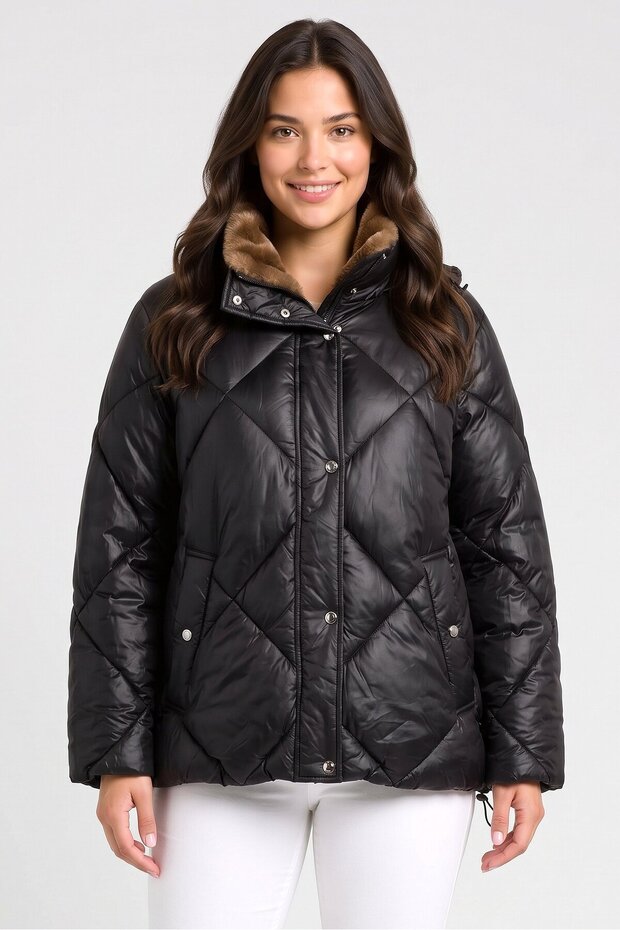 Women Quilted Puffer Jacket, Black