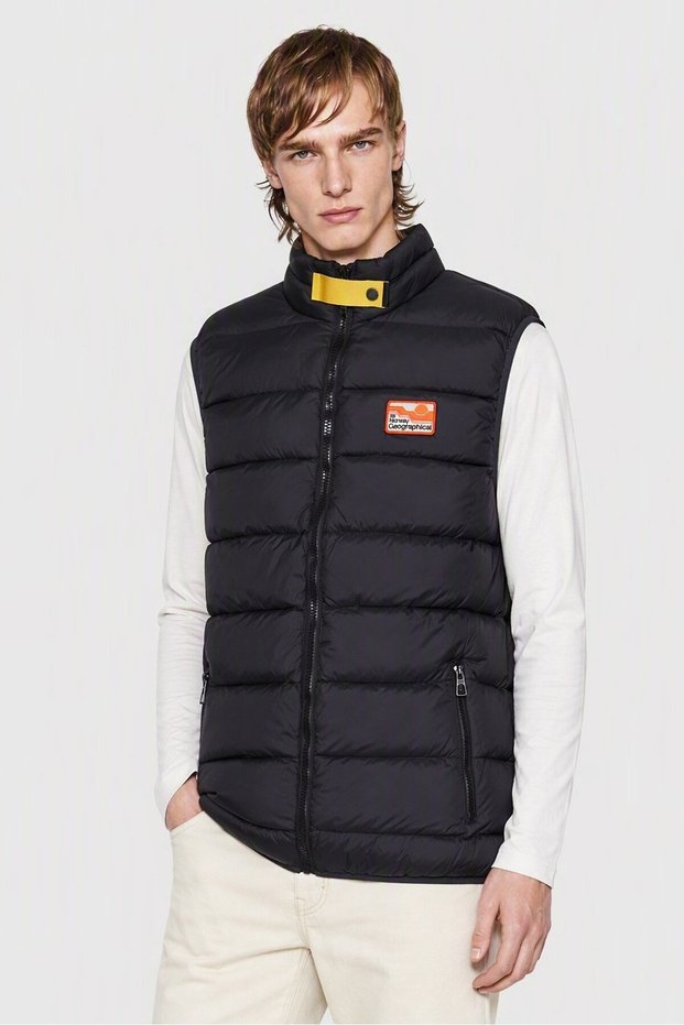 Men Quilted Puffer Vest Jacket, Dark Grey