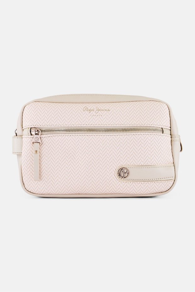 Women Brand Logo Toiletry Bag, Beige